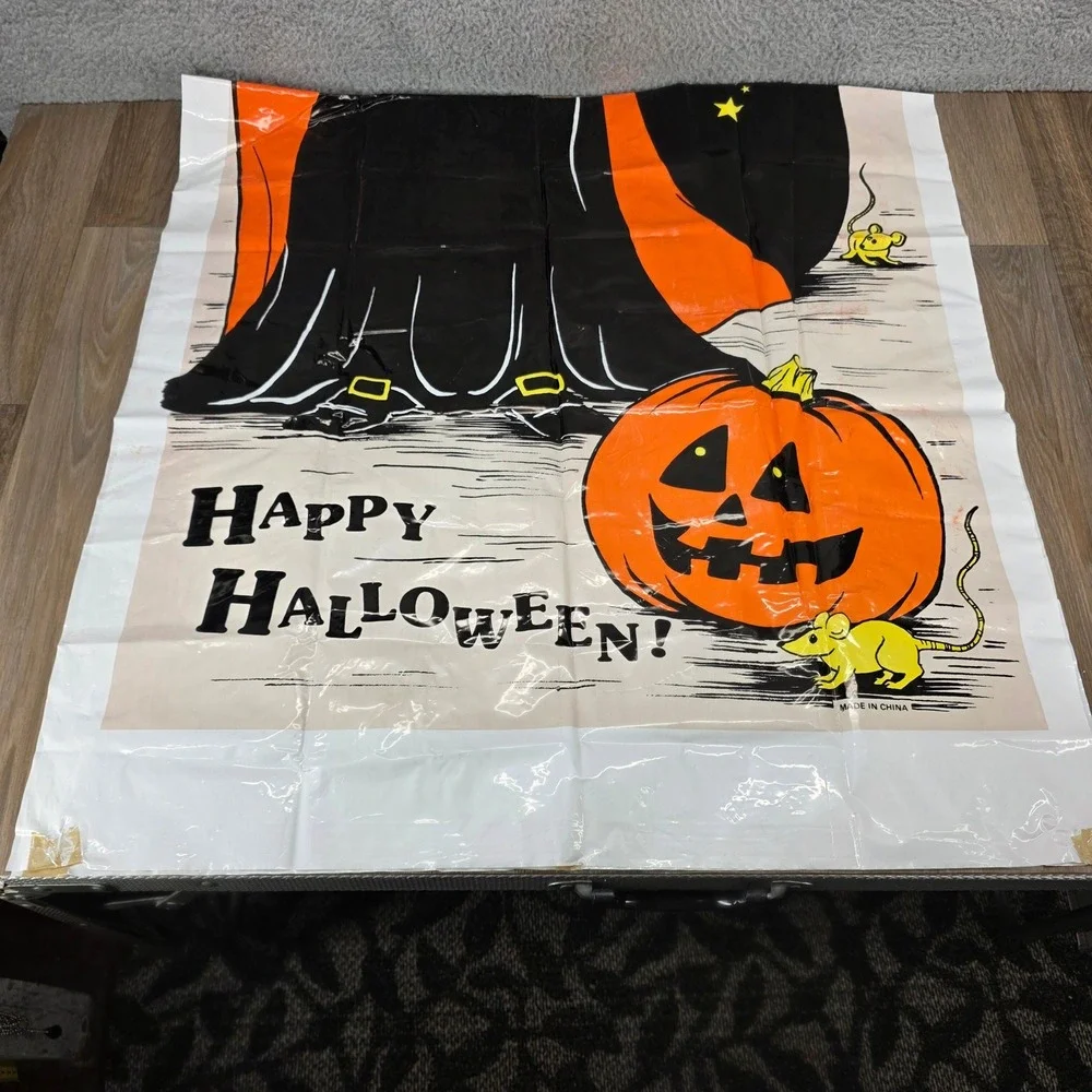 Vintage Halloween Witch Door Cover 30x60 Fun World Cat Pumpkin Figure‎